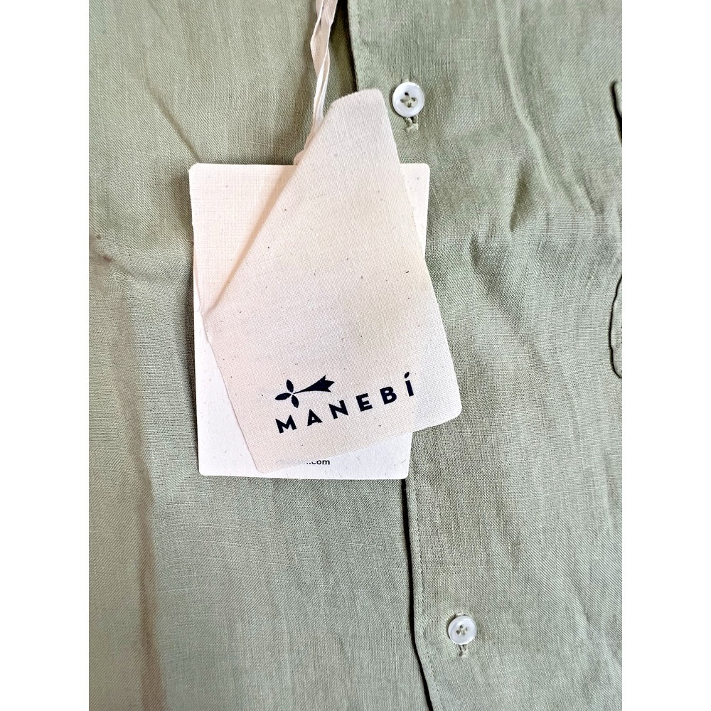 Manebi Men's Washed Linen LS Button-Up Panama Shirt Sage Size‎ XL Made In Italy - Picture 4 of 14